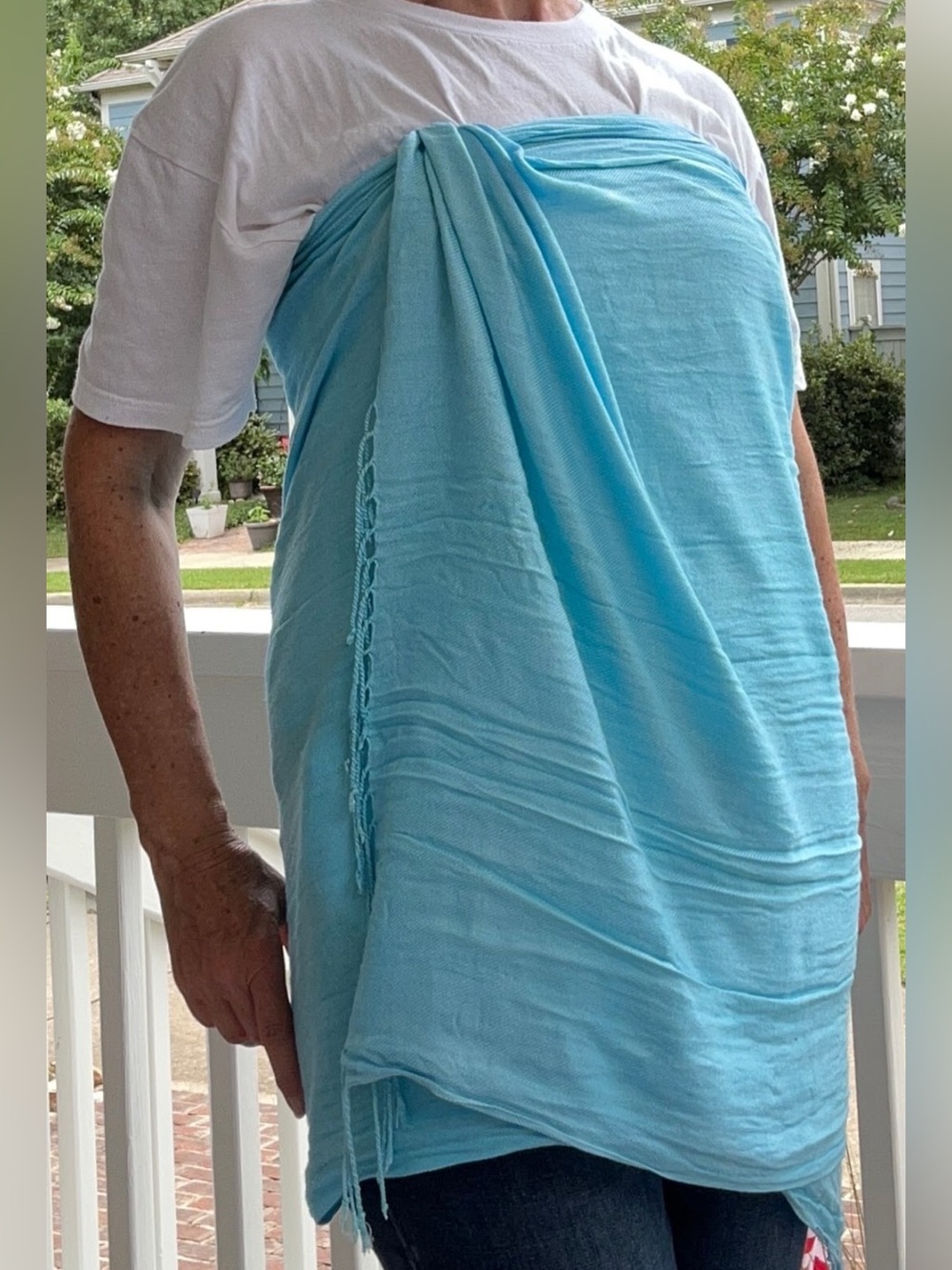 Light Aqua Fringe Scarf | Soft Lightweight Wrap Shawl - Picture 11 of 12
